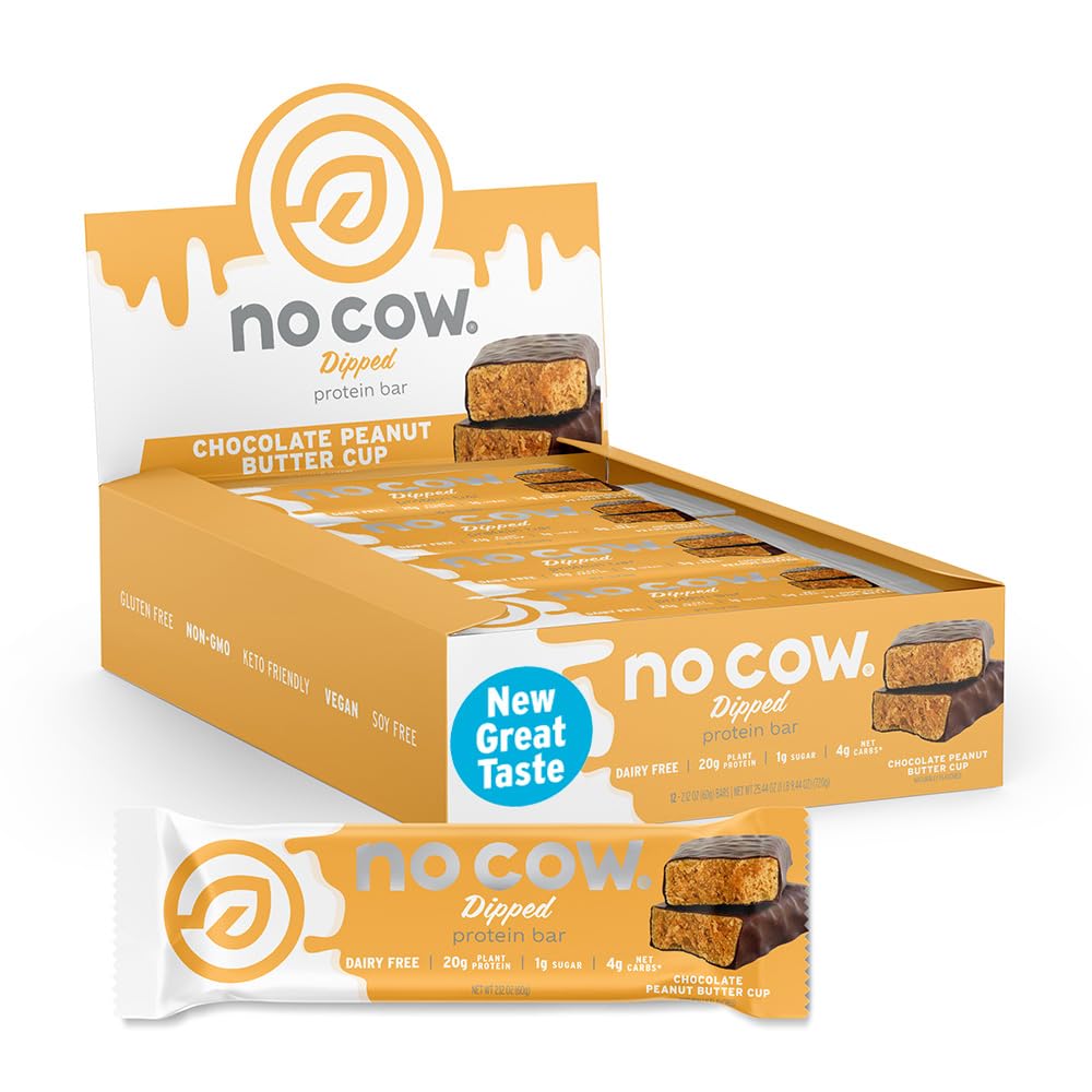 No Cow Vegan Protein Bars, Upgraded Peanut Butter Cup | 20g Pflanzenbasiertes Protein, Glutenfrei, Dairy Free, Soy Free, Keto Friendly, Low Sugar, High Snack Bars | Paket von 12