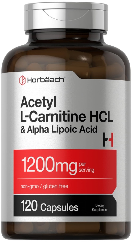 Horbäach Acetyl L Carnitin HCL & Alpha Lipoic Acid 1200mg | 120 Kapseln | ALC ALA Complex | Non-GMO & Gluten Free Supplement