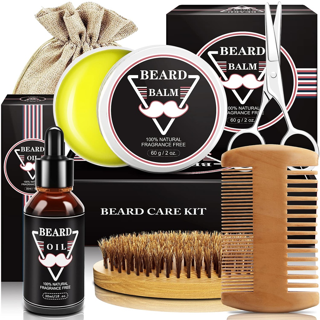 ABUDICS Geschenke für Männer, Bart Kit, Bart Grooming Kit w/Beard Öl Bart Balm Bart Brush Bart Comb Bart Scheren, Geschenke für Dad Husband Ihn Freund