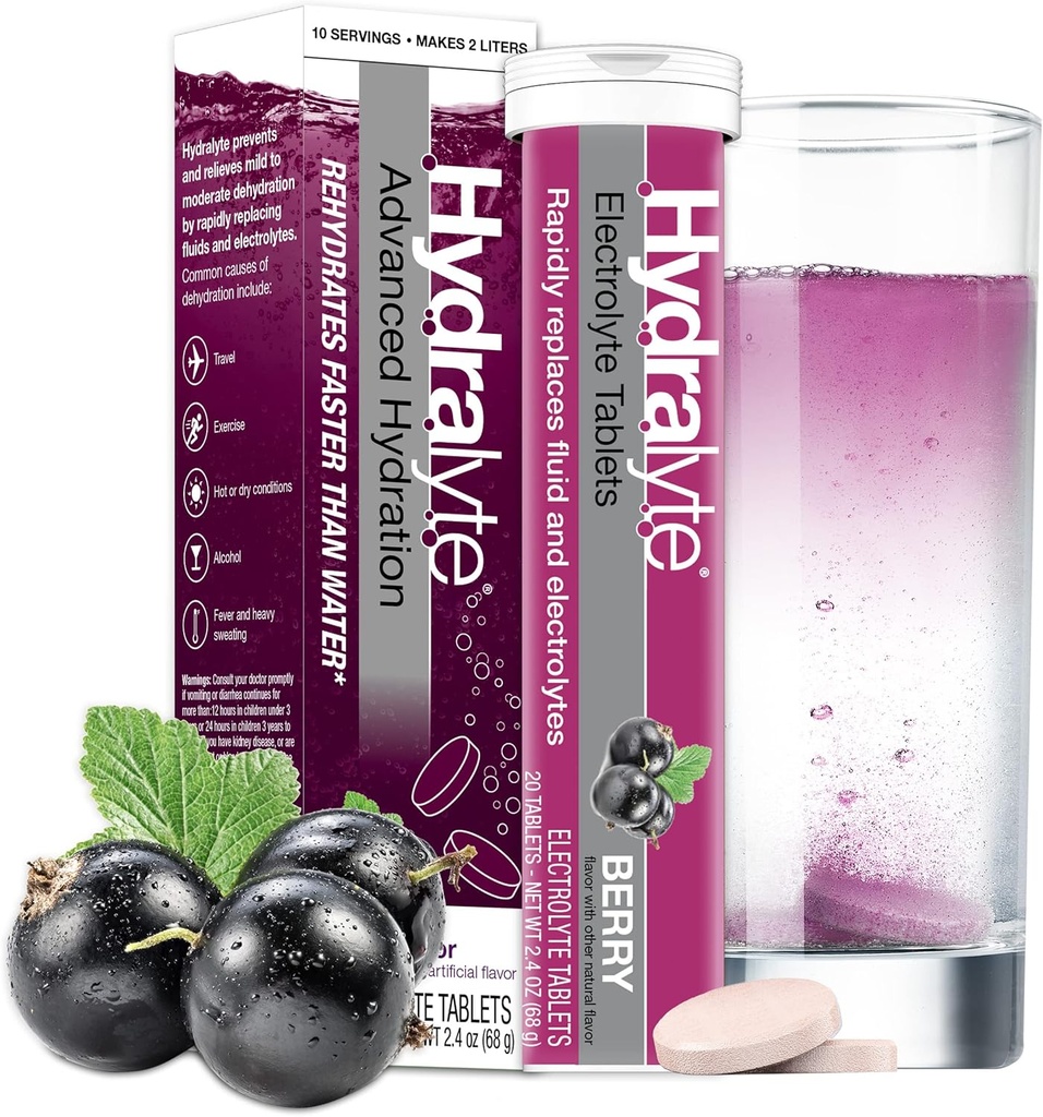 Compresse di elettroliti di idralita | Elettroliti di bacche | Perfetto per feste di Bachelorette, Workout Essential e un viaggio Essenziale per esigenze di idratazione quotidiana | (10 Serve, 20 compresse di elettrolita)