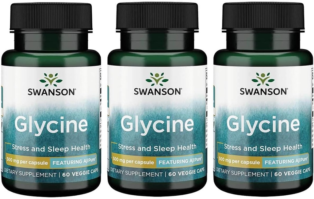 Swanson Amino Acid Ajipure Glycine Pharmaceutical Grade 500 Milligramme 60 Veg Kapseln (3 Pack)