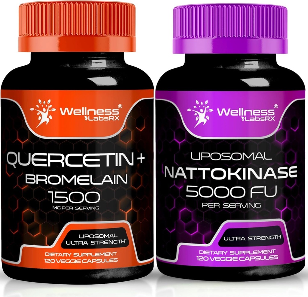 WELLNESS LABSRX Quercetin mit Bromelain | Nattokinase Supplement Capsules - 5000 FU - Enzyme aus reinem japanischen Nattoextrakt