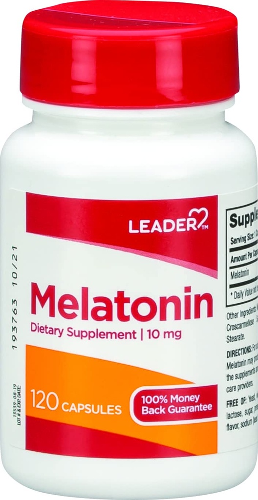 Leader Melatonin 10MG Capsule 120 Ct. Max Strength Sleep Aid per Insonnia