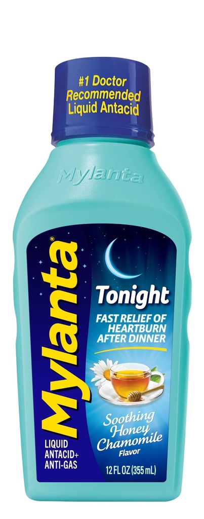 Mylanta Heartburn and Gas Relief, flüssige Antacid, Tonight Formula, Honey Chamomile Flavor, 12 Fl Oz