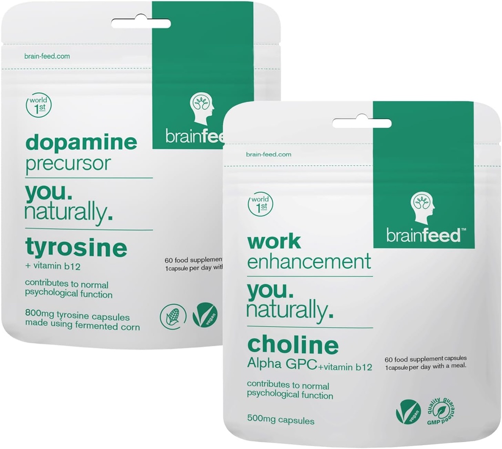 Integratori cerebrali per memoria e messa a fuoco | 2-Month-Supply | 800mg L tirosina Dopamina Integratori + 500mg Alpha GPC Choline | Integratori di concentrazione