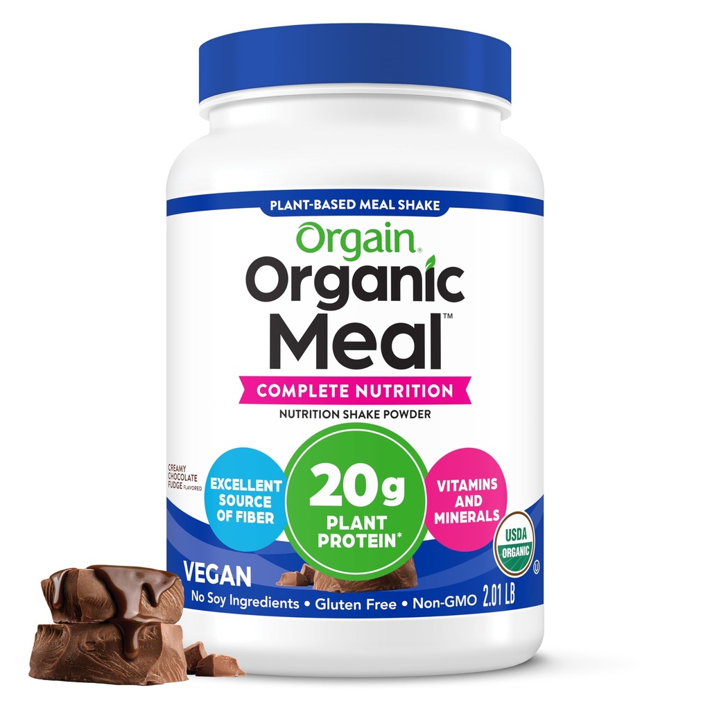 Orgain Organic Vegan Meal Ersatzprotein Pulver, Creamy Chocolate Fudge - 20g Pflanzen basiertes Protein, Glutenfrei, Dairy Free, Lactosefrei, Sojafrei, Kein Zucker hinzugefügt, Für Glatteien & Shakes - 2.03lb