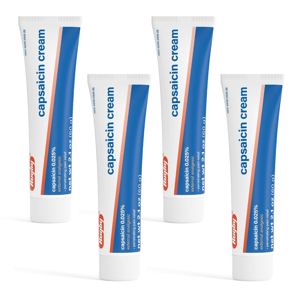 Rugby Capsaicin 0,025% Creme für eindringende Schmerzlinderung - 2.1 Oz (60g) (4 Packung)