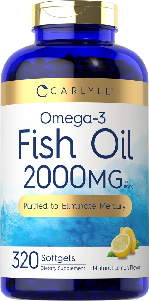Carlyle Fish Oil Omega 3 Ergänzungen | 2000mg | 320 Softgels | EPA & DHA | 600mg Gesamt Omega-3 | Non-GMO, Glutenfreie Pillen