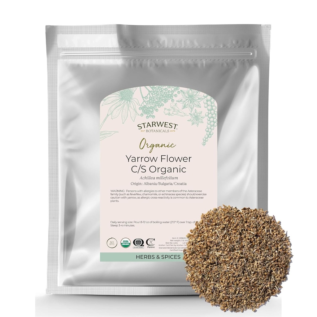 Starwest Botanicals Fleurs de moine biologique - Feuilles de feuilles séchées pour thé, teintures et bien-être naturel, coupées et tamisées, casher certifié, non-OGM - en vrac 1 lb sac
