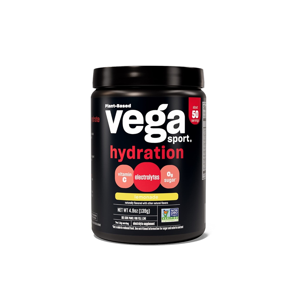 Vega Sport Hydration Electrolyte Powder, Lemonade - Post Workout Recovery Drink per le donne e gli uomini, Vitamina C, Vegan, Keto, Sugar Free, Dairy Free, Gluten Free, Non OGM, 4.9 oz