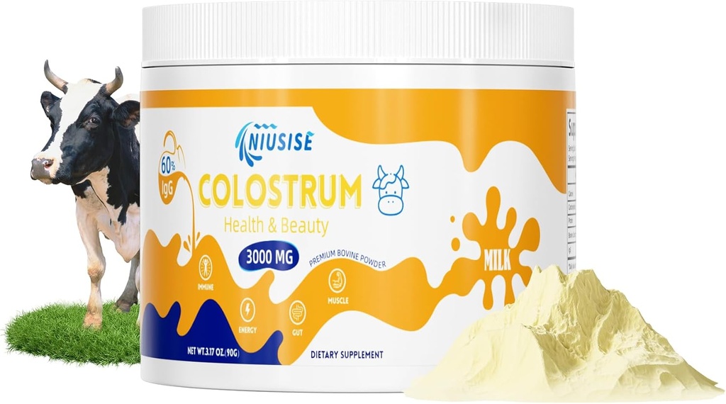 Bovine Colostrum Supplement Powder, Bovine Colostrum Superfood for Gut Health, Bone & Immune Support, Natural IgG Bovine Colostrum Supplement for Skin & Hair, Facile da miscelare