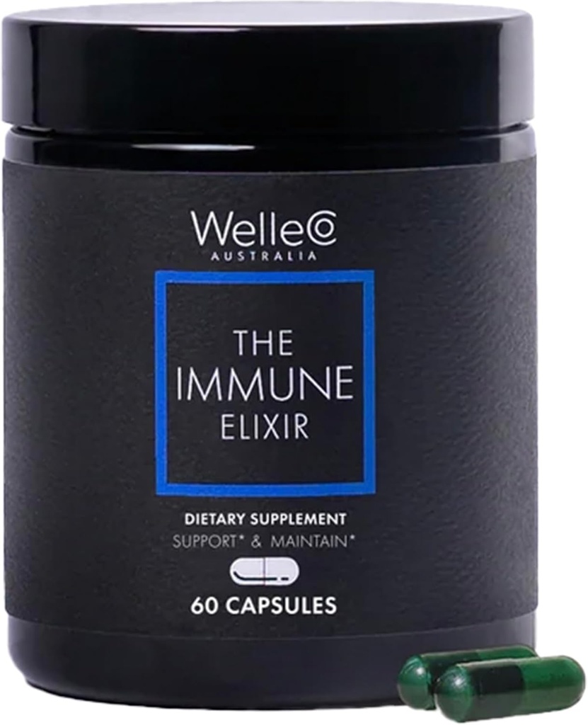 WelleCo L'Elisir Immune, Integratore di Supporto Immune con Vitamina C, Zinco, Elderberry, Astragalus & Reishi Mushroom, Booster Immunitario giornaliero piantato per adulti, 60 capsule