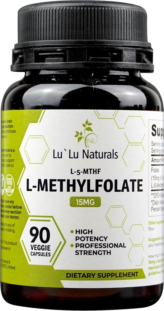 Lu'Lu Naturals L-metilfolato 15mg Acido Folico Ottimizzato e Attivato. 90 Caps Veggie Folato di metile, L-5-mthf