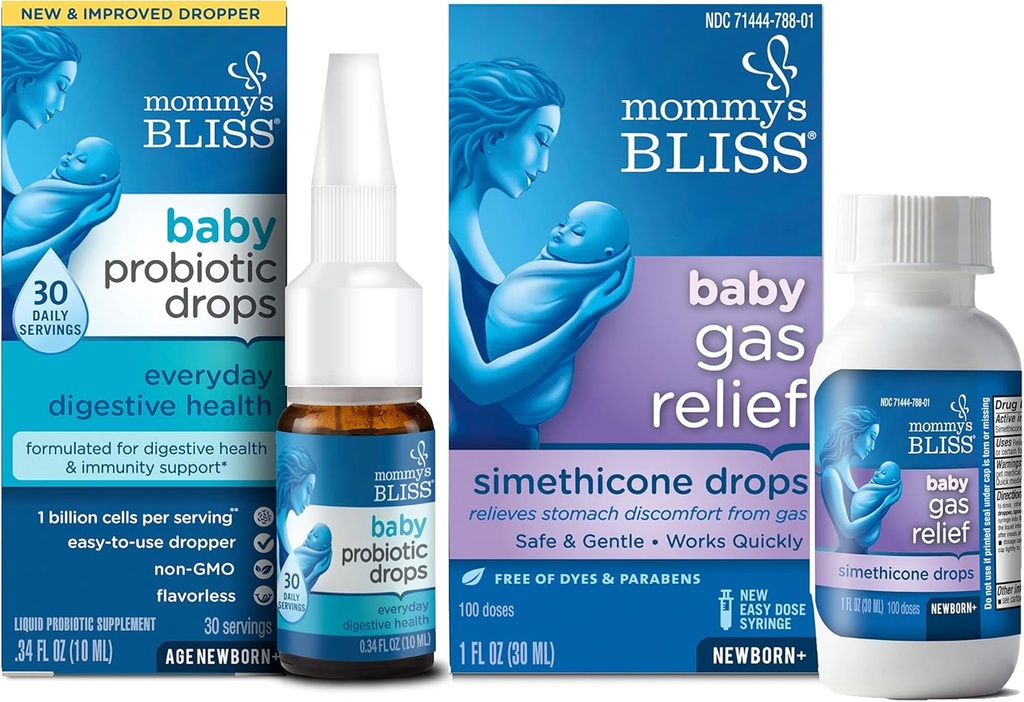 Les gouttes probiotiques pour bébé de maman pour la santé digestive et immunitaire, 30 portions (paquet de 1) avec des gouttes à gaz à action rapide 100 portions (paquet de 1)