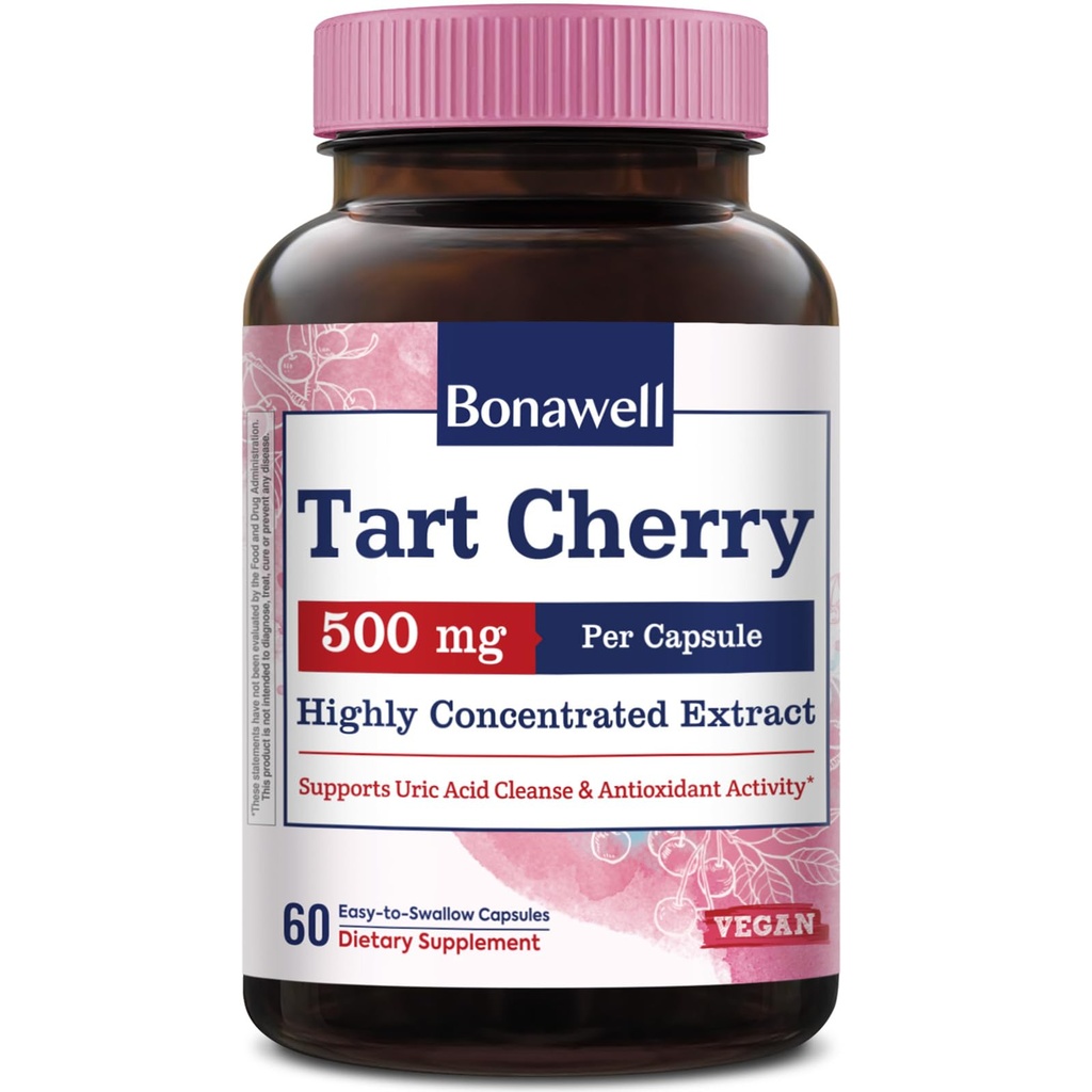 Estratto 60:1 di ciliegia del Tart di Bonawell, 30000mg di resistenza, fatto da ciliegie del Tart di Montmorency, potente pulizia dell'acido urico, 2 mesi di alimentazione, 60 capsule