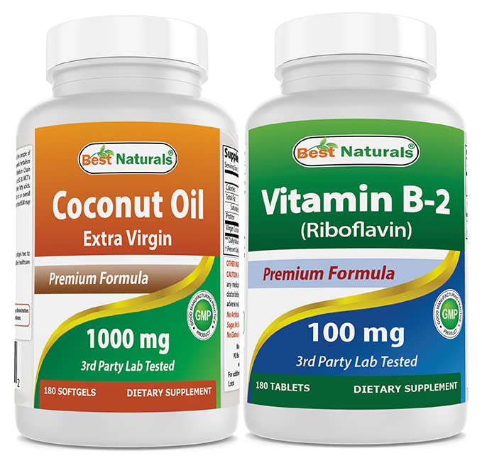 Meilleurs naturels Huile de coco 1000 mg et vitamine B2 (Riboflavine) 100 mg