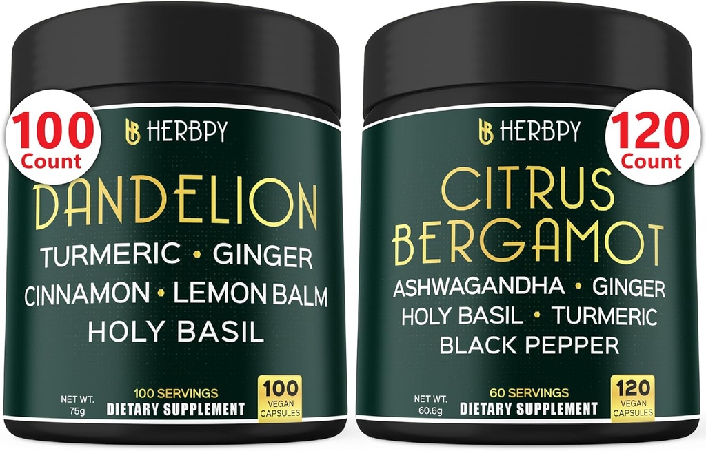 Bundle 6in1 Dandelion Supplement & 6in1 Citrus Bergamotte Ergänzung - Unterstützung Erholung, Herz, Verdauung Gesundheit und Immun