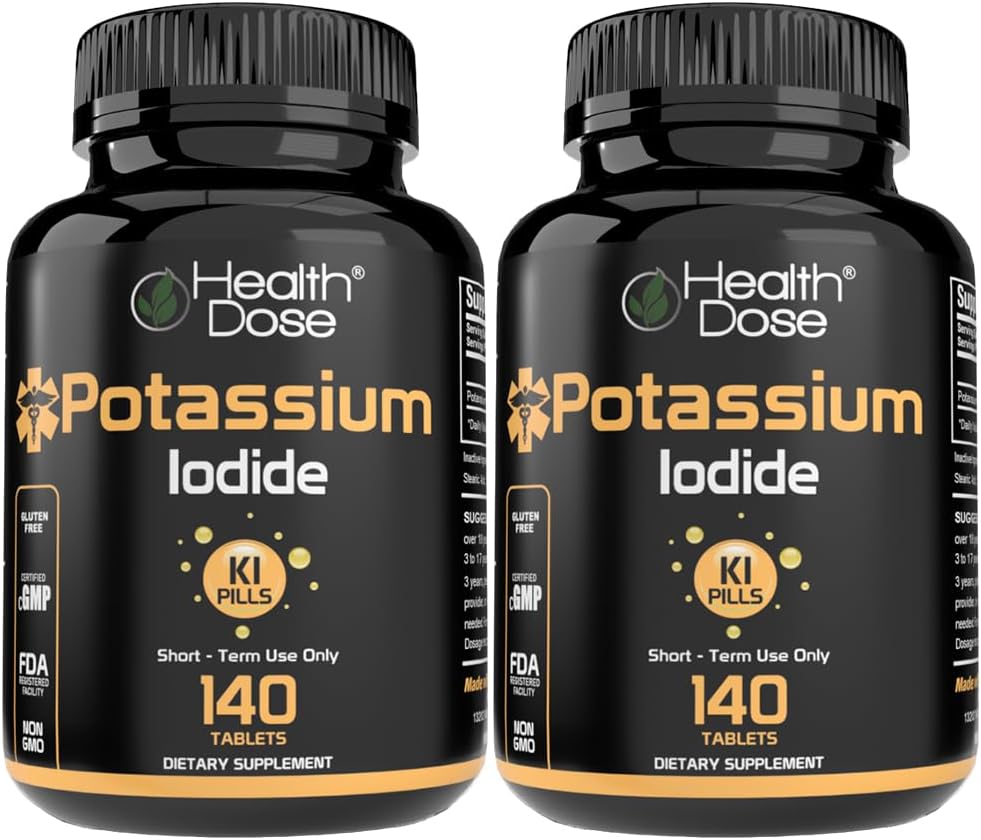Health Dose Potassium + Iodide (KI) Tablets – 130mg 140 Tablets – für Schilddrüsenunterstützung, Zellulärer Stoffwechsel & Elektrolyt Balance – Non-GMO, Glutenfrei, GMP Zertifiziert, Paket von 2