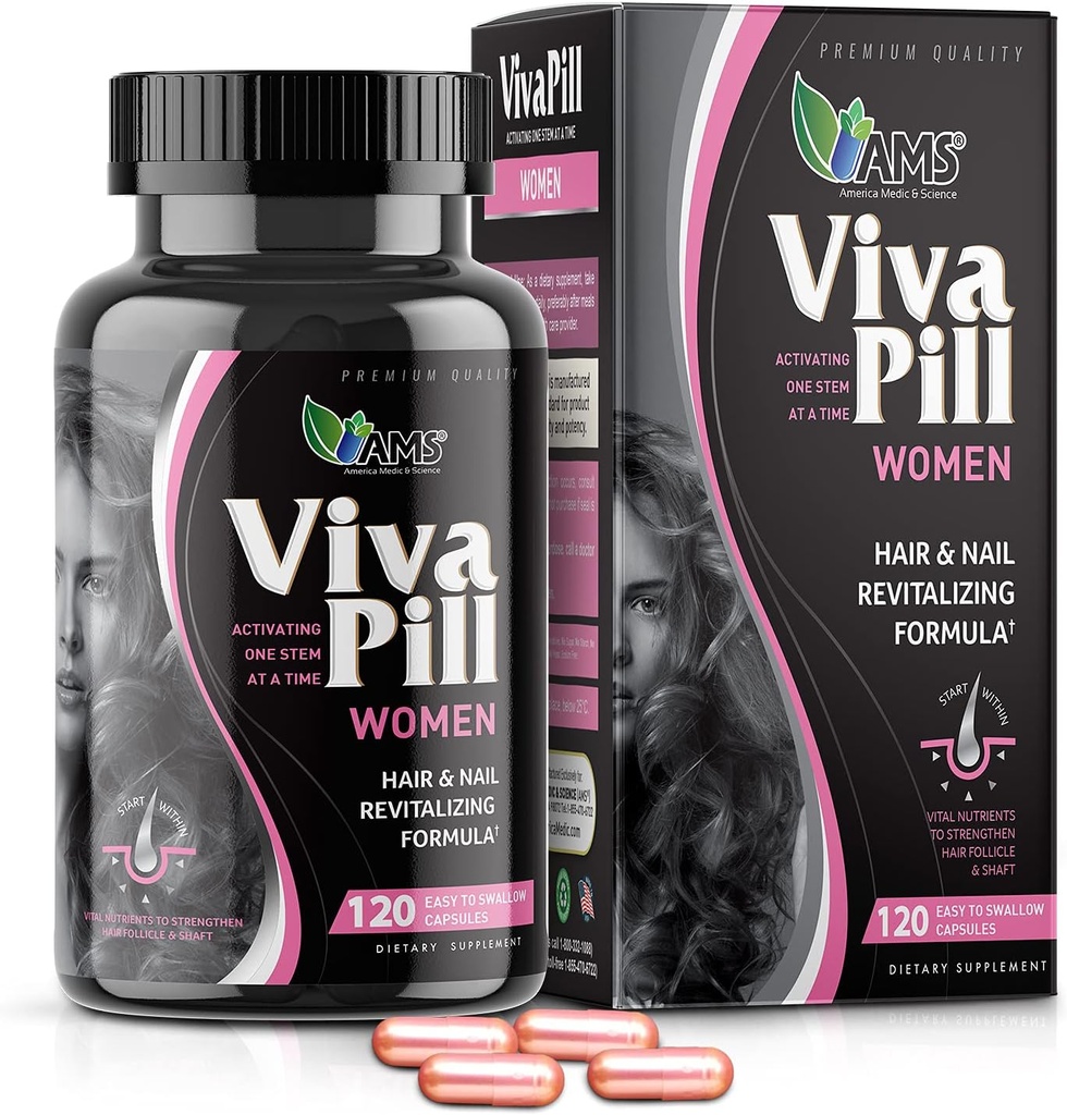 Amerika Medic & Science VivaPill für Frauen (120 Kapseln) Vitamine für Haare, Haut und Nägel | Revitalisierende Formel Pillen mit Biotin, Nahrungsergänzungsmittel für Haarwachstum mit Kollagen und Keratin
