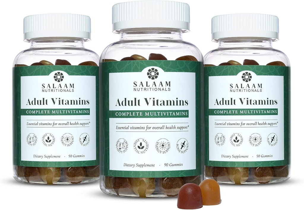 Nutrizione Salaam - Multivitaminici adulti, Vitamine Gummies per donne e uomini, Multivitaminici per adulti con 11 vitamine e minerali essenziali, 90 Conte, 3 Pacchetti