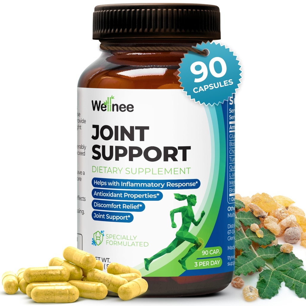 Wellnee Joint Support Supplement - Glucosamine Chondroitin MSM, Boswellia & Turmeric - Relieves Joint Discomfort & unterstützt Flexibilität - Wellknee Joint Support - 90 Kapseln, 30 Portionen