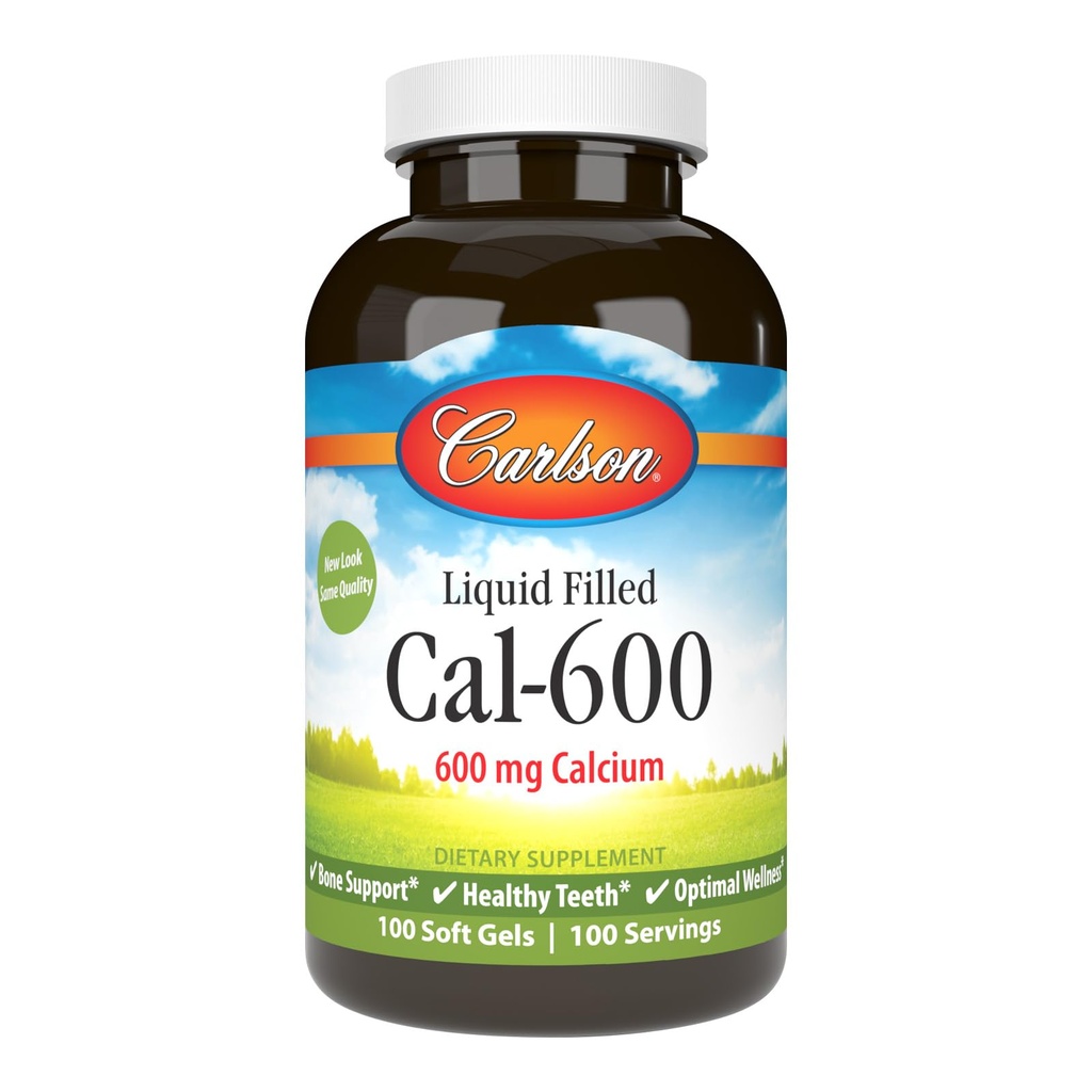 Carlson - Cal-600, 600 mg Calcium, Knochenunterstützung, Gesunde Zähne & Optimale Wellness, 100 Softgels