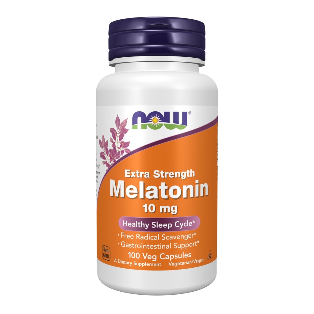NOW Foods Supplements, Melatonin, Extra Strength 10 mg, Free Radical Scavenger*, Healthy Sleep Cycle*, 100 Veg Kapseln