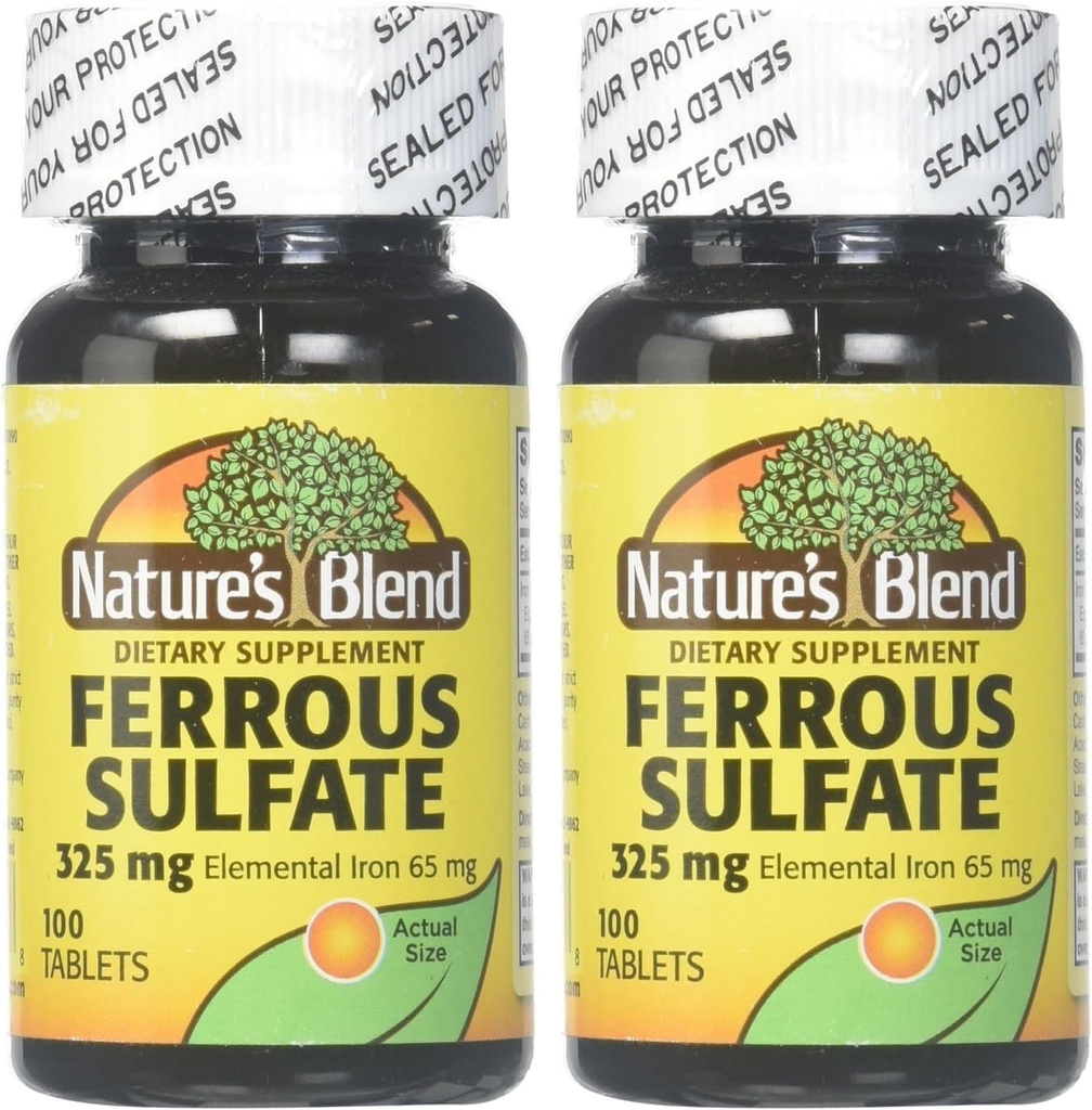 Nature's Blend Eisen Eisen-Sulfat 325mg BPK, sortiert, Tabletten, 100 Zähler, Pack von 2