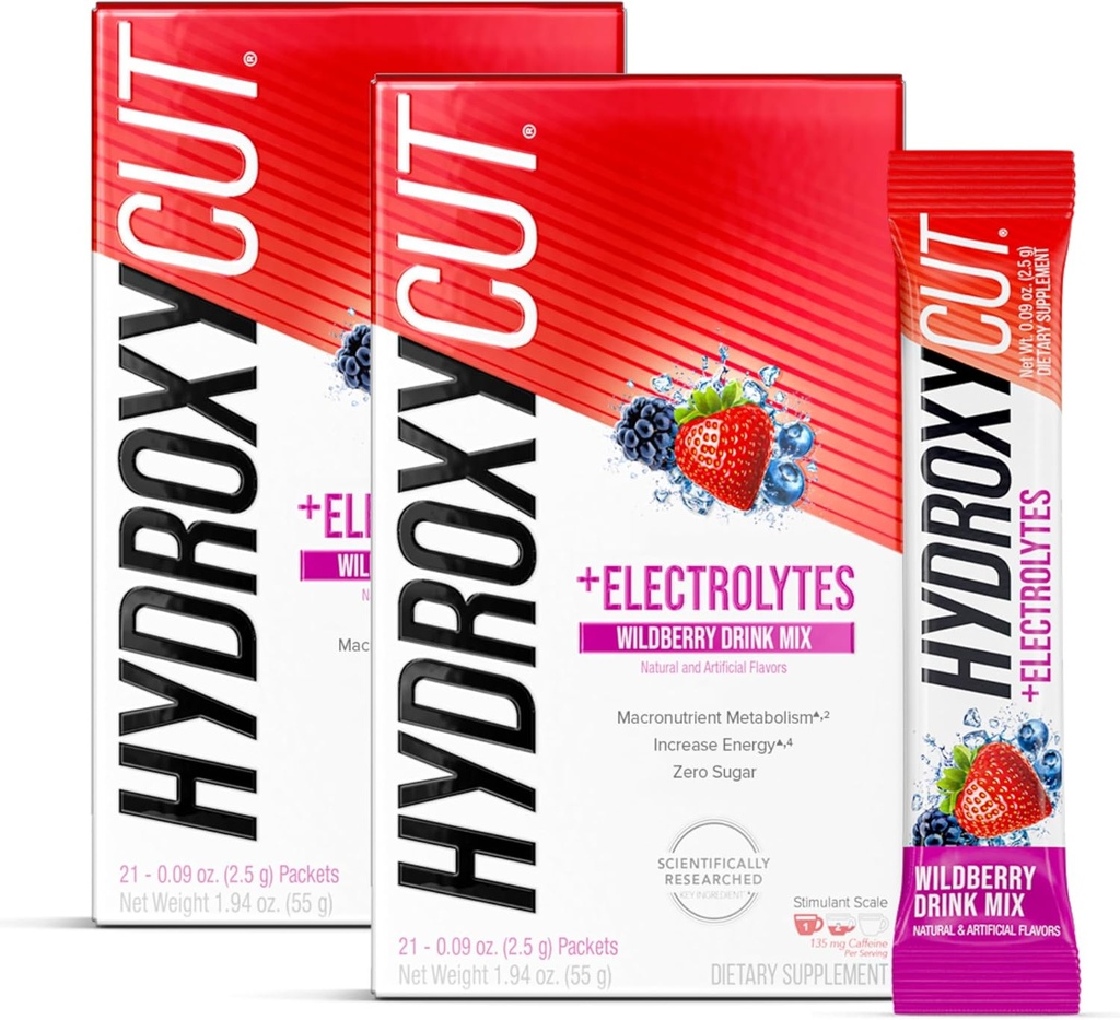 Mélange de boissons hydroxycutées, Blast de baies sauvages - 21 packets de taille voyage, pack de 2 - Calories Zéro, sucre Zéro - Boost Métabolisme, Calories Brûler, Augmenter l'énergie - pour les femmes et les hommes