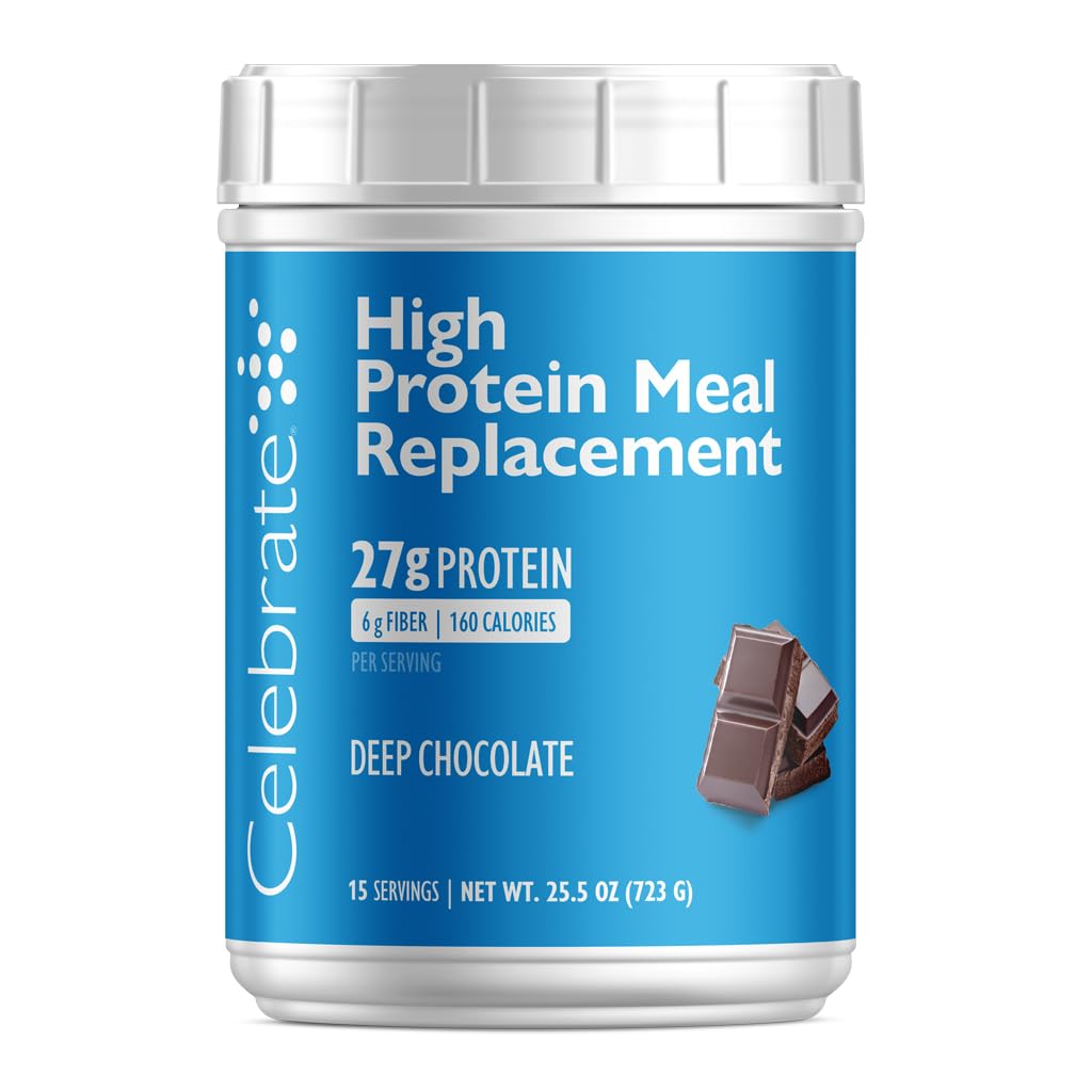 Célébrez les vitamines substitut de repas à haute teneur en protéines, 27 g Poudre de protéines, 6 g de fibre, Pour les patients de chirurgie post-maritime, Chocolat profond, 15 portions