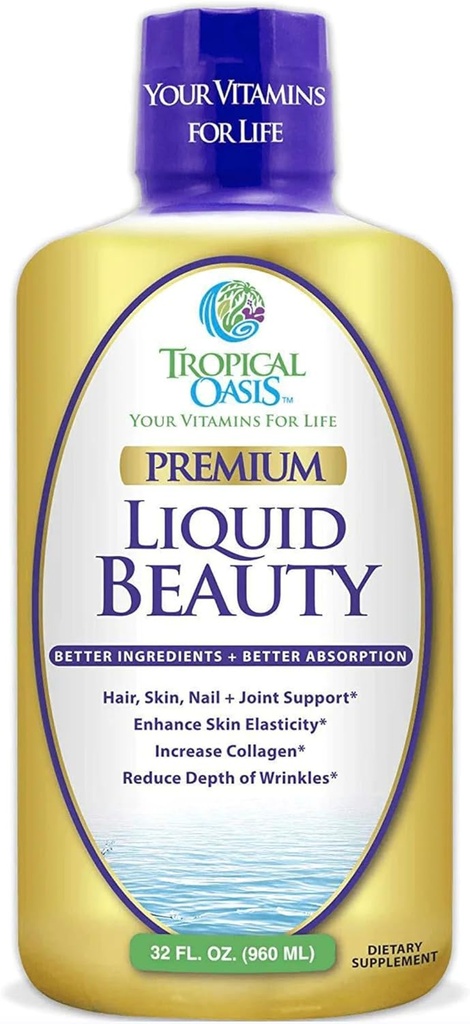 Oasi tropicale - Liquid Beauty | Supplemento per capelli, pelle, & Nail Growth - Biotina + Collagene idrolizzato (32 Serve)