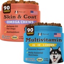 Natural Dog Company Multivitamin Supplement Chews + Skin & Coat Supplement Chews for Dogs - Soins nutritionnels complets pour une peau saine, un manteau brillant, un soutien articulaire et un système immunitaire boost
