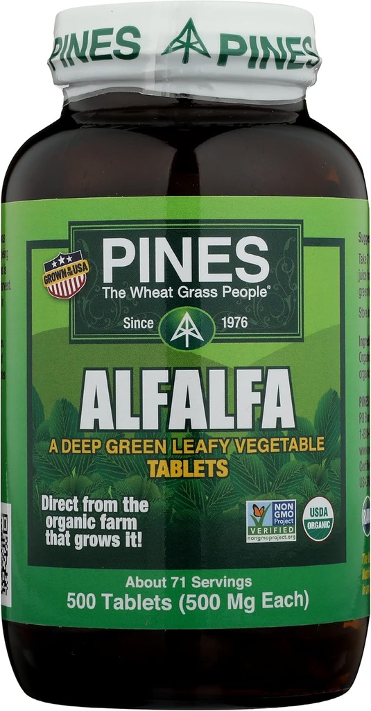 Pini Alfalfa Tablets, The Original Green Superfood, USDA Organic, Gluten Free & Non-GMO, 500 mg Ogni, 500 compresse