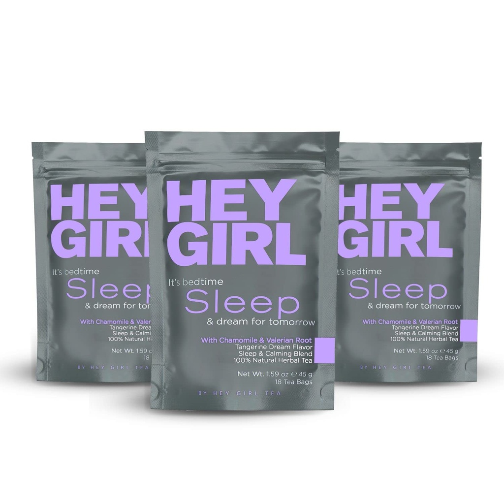 Hey Girl Sleep Tea - Natural Herbal Bedtime Tea Bags con camomilla, Passion Flower, Valerian Root, Lemon Balm - Calma, Relaxing Adults Sleepy Night Time Tea - Relaxation Gifts for Women 3-packs