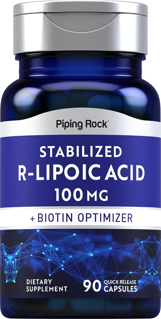 Piping Rock Stabilized R-Lipoic Acid 100mg | 90 Kapseln | mit Biotin Optimizer | Non-GMO, Gluten Free Supplement