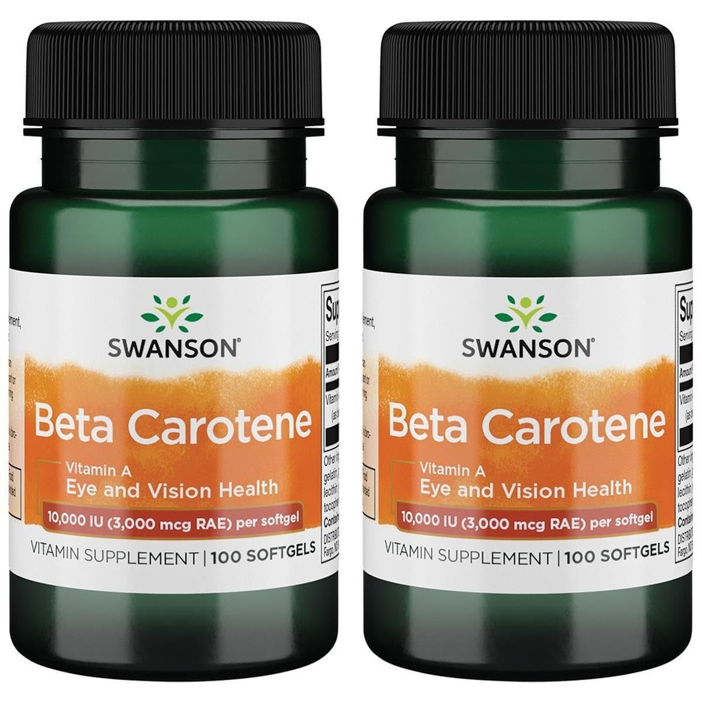 Swanson Beta-Carotène (Vitamine A) Skin Eye Immune System Health Antioxydant Support 10000 Iu (3000 mcg) 100 Sgels (2 Pack)