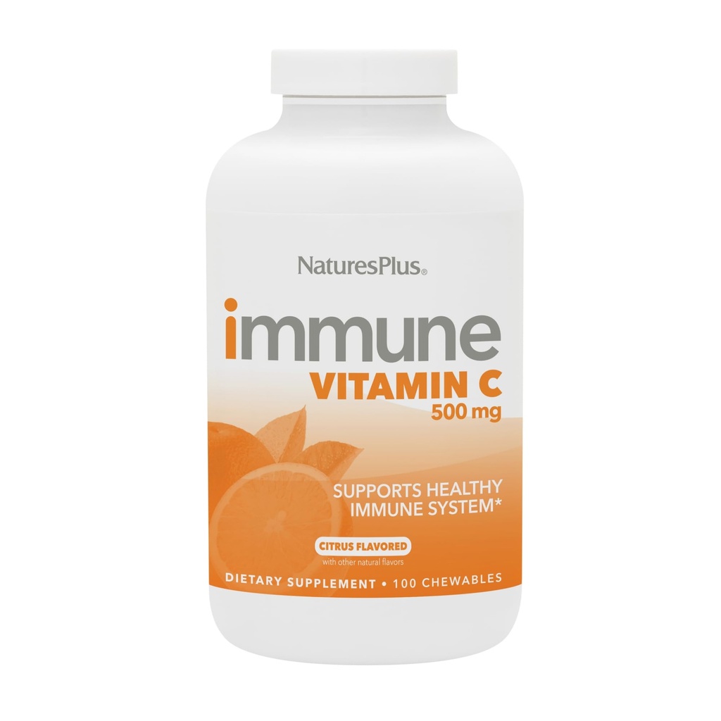 NaturesPlus Immune Vitamine C, Citrus - 100 Chewables - All-Natural Immune System Support - Formule haute puissance avec bioflavonoïdes et superaliments - Non-Acidique et doux sur l'estomac - 100 portions