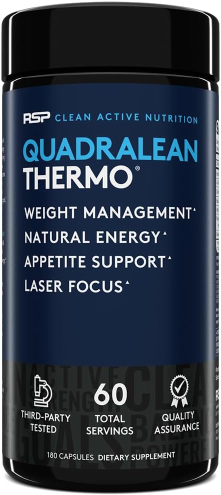 RSP Nutrition QuadraLean Thermogénique Fat Burner pour les hommes et les femmes, Supplément de perte de poids, énergie sans crash, Booster de métabolisme et suppresseur d'appétit, pilules de régime, 60 portions (paquetage mai Vary)