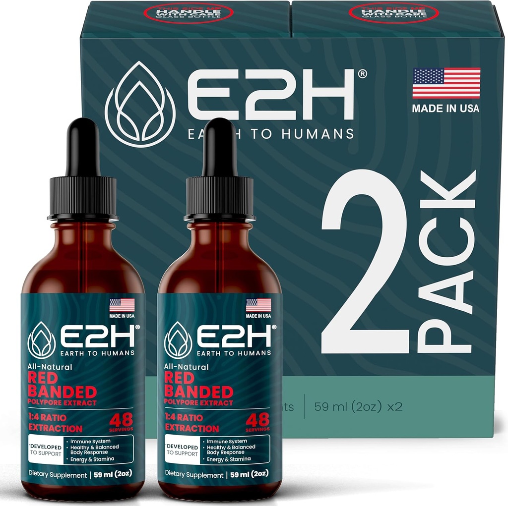 E2H Red Banded Polypore Extract - Pilzergänzung Formel für Immununterstützung, Verdauungsgesundheit, Energie und natürliche Immunität Boost (2 Flaschen)