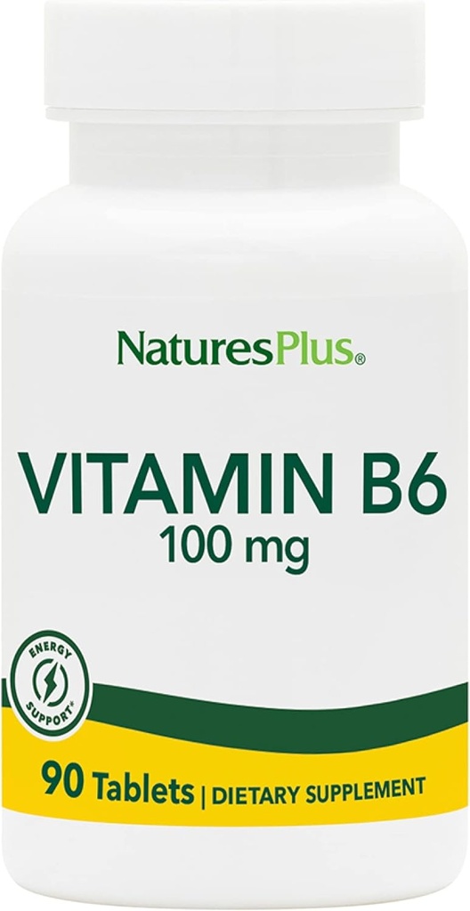 Natures Plus Vitamina B6 100 mg - Vegetariano, Senza glutine - 90 compresse, 90 porzioni