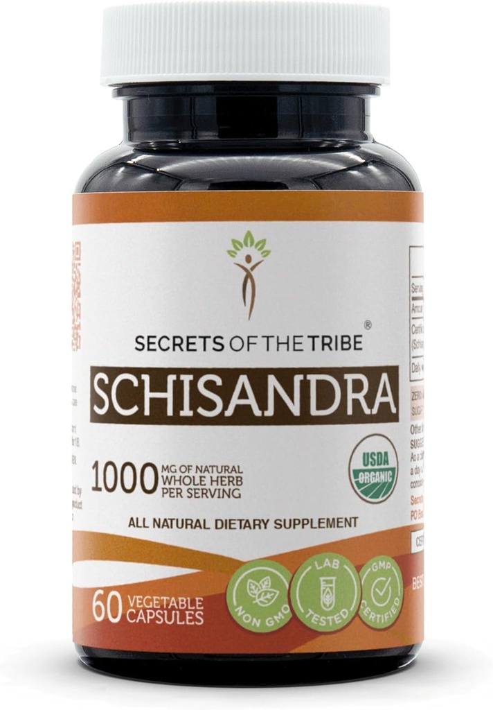 Segreti della Tribe Schisandra USDA Organic 60 Capsule | Realizzati con Capsule Vegetariani Organici e Schisandra Organica (Schisandra Chinensis) Bacca secca (60 Capsule)