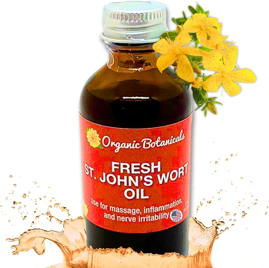 Em’s Herbals fresco St. John’s Wort olio - Wild Harvested in USA, Soluzione naturale per Nerve Discomfort, Eruzioni della pelle, Cura del dolore, Scarpa e Traslochi - Pelle, Faccia, Corpo, Capelli, Olio di massaggio (2 Oz)