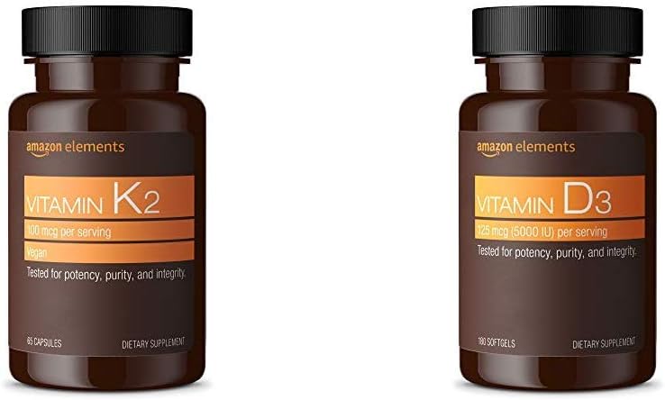 Elemente Vitamin K2 (100 mcg, 65 Kapseln) und Vitamin D3 (5000 IU, 180 Softgels)