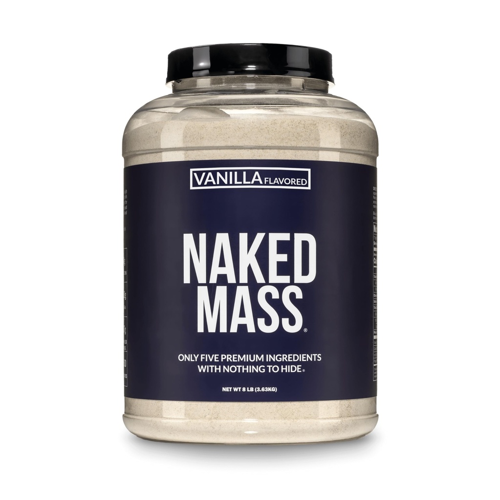 NAKED Vanilla Mass - Poudre naturelle de protéines de gain de poids de vanille - 8 lb en vrac, sans OGM, sans gluten et sans soja, sans ingrédients artificiels - 1 260 Calories - 11 portions