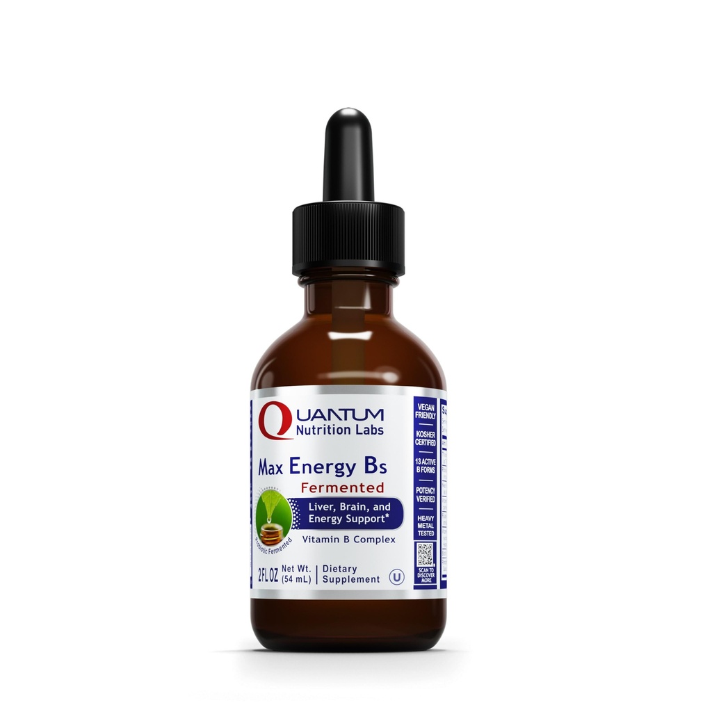 Quantum Nutrition Labs Max Energy B - Vitamin B Complex Liquid Drops, Organic Vitamin B Supplement für Frauen und Männer, Vitamin B1, B2, B3, B5, B6, B12 - 2 Fl Oz