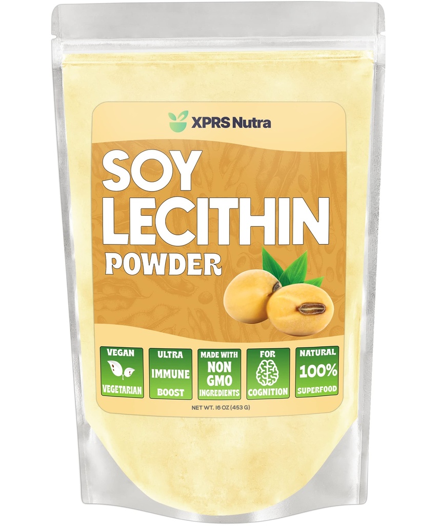 XPRS Nutra Soy Lecithin Powder Food Grade Fat Emulsifier - Geeignet für Kochen, Backen und mehr - Vegan Friendly Soy Lecithin Powder Cooking Aid (16 Unze)