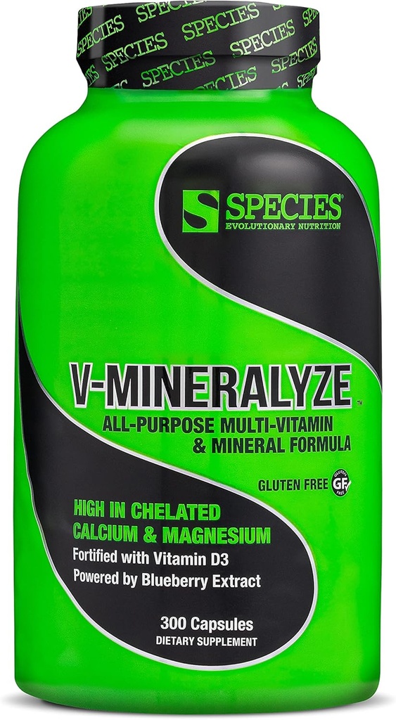Spezies Nutrition V-Mineralyze All-Purpose Multivitamin, Vitamin C und D3, Chelate Minerals, Blueberry Extract mit Anti-Oxidant Eigenschaften, 300 Kapseln
