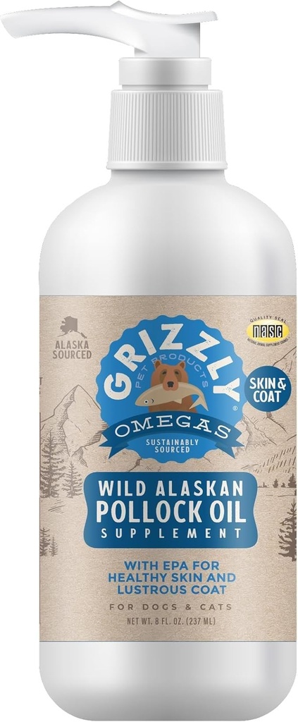 Prodotti per animali Grizzly Pollock Olio Dog Food Supplemento, 8 once