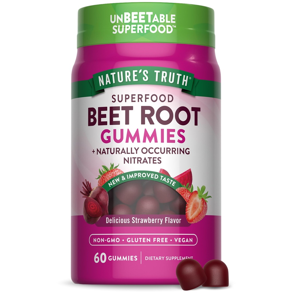 Natura's Truth Beet Root Gummies | 60 Count | Superfood | with Black Pepper | Strawberry Flavor | Vegan, Non-GMO & Gluten Free Supplement