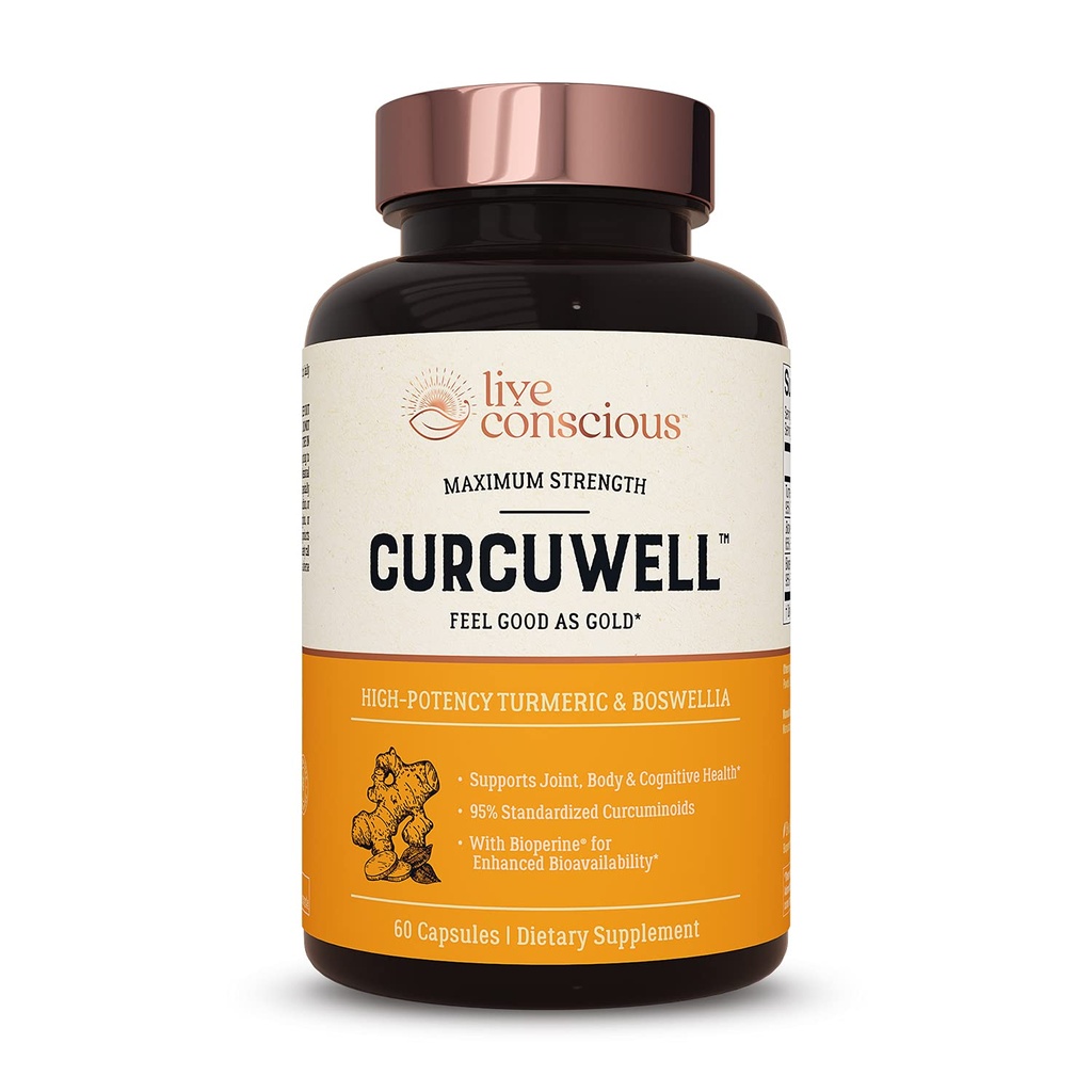 Live Conscious CurcuWell - Curcumin und Boswellia Blend | Maximum Strength Joint, Body and Cognitive Support - 30 Day Supply